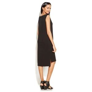 EILEEN FISHER - Sleeveless Black 100% SILK High Low Button Front Dress. Size: XS
